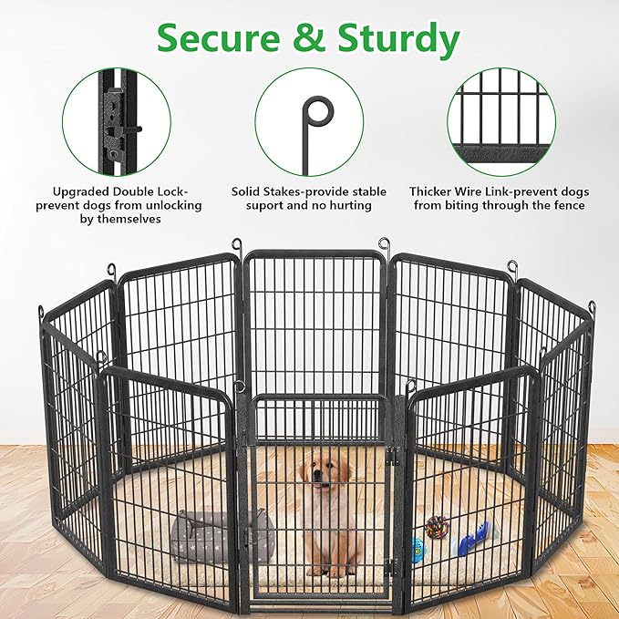 Dog Playpen Outdoor, 32" Height 20 Panels Pet Fence with Low Threshold Full Gate, Large Dog Fence Outdoor for Yard, Heavy Duty Pet Playpen Metal Play Pen Fence for RV Camping