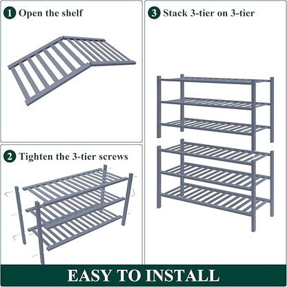 Smiry Bamboo Shoe Rack for Closet, 6 Tier Wooden Stackable Shoe Organizer, Free Standing Shoes Storage Shelf for Entryway, Front Door Entrance, Grey