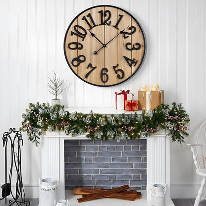 Large Wall Clock 20IN, Silent Metal Wood Style Wall Clocks Battery Operated for Living Room Decor, Farmhouse Big Wall Clock, Outdoor