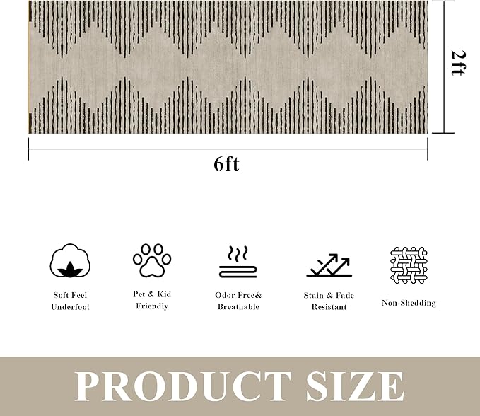 HelloTree Hallway Runner Rug，2x6 Moroccan Modern Stripe Carpet Washable Machine Bathroom Runner Bohemian Design Modern Soft Non Slip Indoor Rug for Entryway Hallway Laundry Room Bedroom-Cream