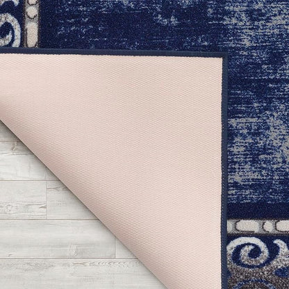Antep Rugs Alfombras Bordered Modern 4x6 Non-Slip (Non-Skid) Low Pile Rubber Backing Indoor Area Rug (Navy, 4' x 5'8")