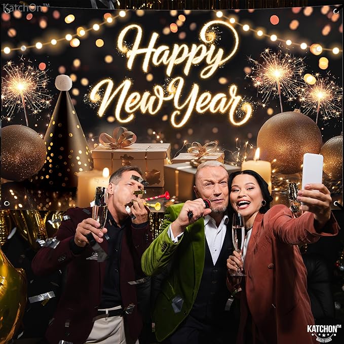 KatchOn, XtraLarge Happy New Year Banner - 72x44 Inch | NYE Backdrop for New Years Eve Party Supplies 2026 | Happy New Year Decorations 2026 | NYE Decorations 2026 | New Years Decorations