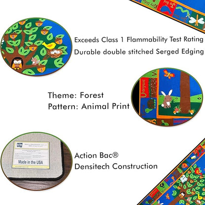 Forest Rug with Animal Alphabet, 7'6" x 12" Rectangle Educational Classroom Rug, Kids Learning Play Mat | Area Rug for Bedroom or Playroom