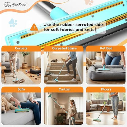 3 In 1 Carpet Rake for Pet Hair Removal Tool with Long & Short Handle and Rubber Detail Brush, Carpet Brush for Pet Hair, Deep Cleaning Pet Hair Removal Broom for Carpets Couches Rug Furniture