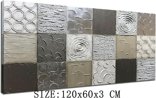 Alenoss 100% Handmade Abstract Metal Paintings Canvas Wall Art Unique Thick Texture Rough Surface Modern Oil Painting 48x24 Inches Imitation Old Handicrafts Grey Artwork