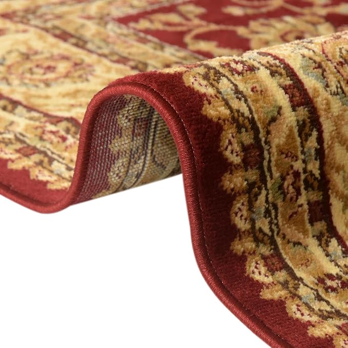 Rugs.com Aditi Collection Rug – 7' 10 Round Red Low Rug Perfect for Kitchens, Dining Rooms