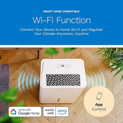 hOmeLabs 25 Pint Wi-Fi Dehumidifier for up to 3,500 Sq Ft Rooms (MAX 64 Pint at 95°F, 90% RH) – High-Efficiency Moisture Removal for Medium to Large Spaces with Auto Shut-Off and Quiet Operation