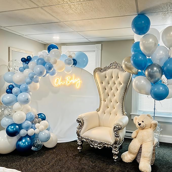Metallic Blue Silver Balloon, 60 Pcs 12 Inches Chrome Blue White Balloon with Silver Balloons Glitter Confetti Balloons for Boys Baby Shower, Birthday, Baptism,Wedding Decorations