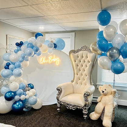 Metallic Blue Silver Balloon, 60 Pcs 12 Inches Chrome Blue White Balloon with Silver Balloons Glitter Confetti Balloons for Boys Baby Shower, Birthday, Baptism,Wedding Decorations