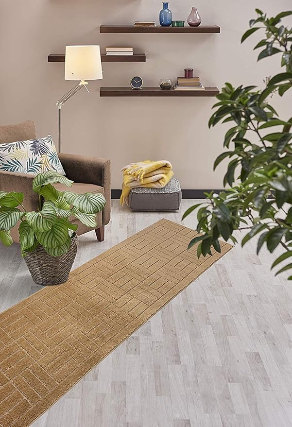 10 ft Long Non-Slip Brownish Beige Hallway Kitchen Runner Rug, 2'2" X 10' Washable Carpet Runner Rugs-Rubber Backed, Custom Size Floor Mat for Stairs Bedroom Bathroom Entryway