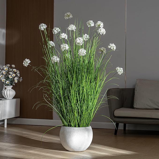 57in Lifelike Artificial Tall Grass Plant with 19 Lifelike Dandelion Flower and Non-Toxic,odorless Fake Tall Frass Plant Fake Plants for Indoor Decoration,Home Decor