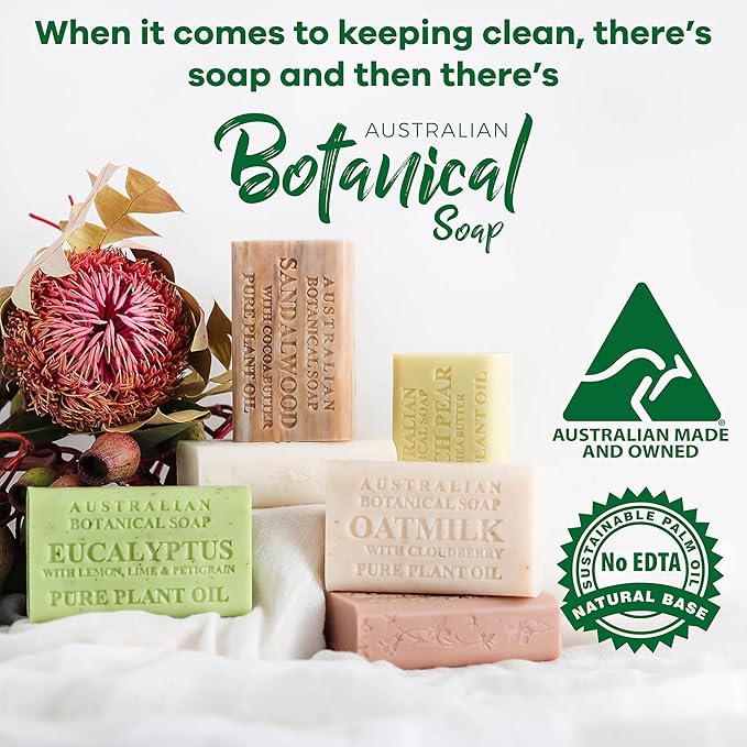 Australian Botanical Soap, 6.6 OZ, Oat Milk with Cloudberry, Triple Milled Bars made with a Natural Soap Base and Enriched with Organic Shea Butter, Pack of 8
