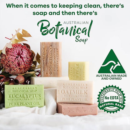 Australian Botanical Soap, 6.6 OZ, Lemongrass and Lemon Myrtle, Triple Milled Bars made with a Natural Soap Base and Enriched with Organic Shea Butter, Pack of 8