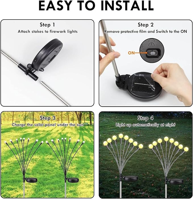 OZS 8 Pack Total 64 LED Solar Garden Lights Fairy Outdoor - Solar Firefly Lights Outdoor, Sway by Wind, Waterproof for Garden Patio Pathway Fairy Decoration (Warm White)