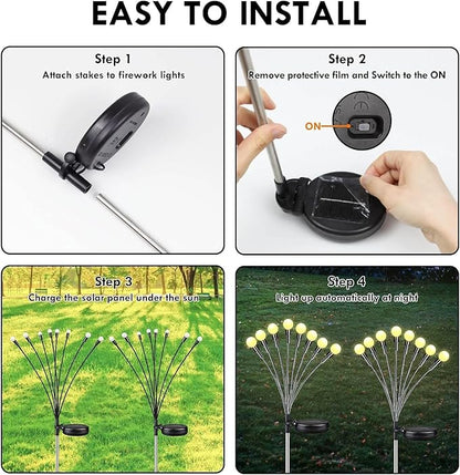 OZS 8 Pack Total 64 LED Solar Garden Lights Fairy Outdoor - Solar Firefly Lights Outdoor, Sway by Wind, Waterproof for Garden Patio Pathway Fairy Decoration (Warm White)