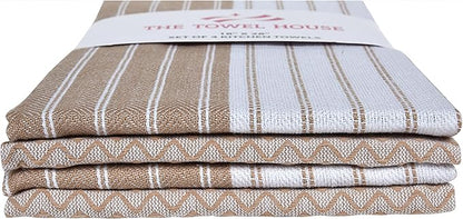 100% Cotton Kitchen Towels, Super Absorbent and Quick-Dry Dish Towels with Hanging Loop, Extra Large 18x28 Inches – Lint-Free, Soft and Durable – Beige, Pack of 4