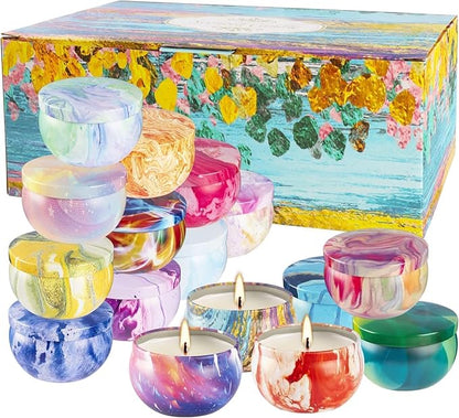 16 Pack Scented Candles Gift Set - 2.5oz Strong Fragrance Natural Soy Wax Candles in Portable Travel Tin Jars - Perfect for Home Decoration and Gifting