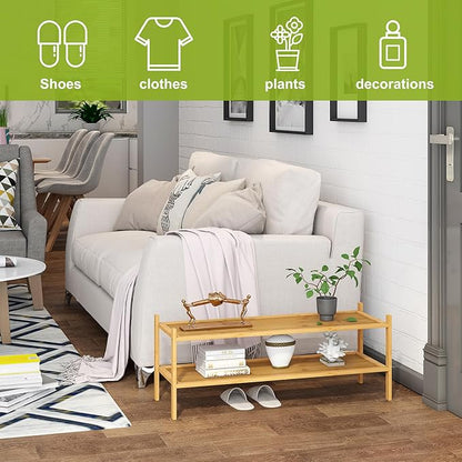 BMOSU 2-Tier Bamboo Extended Shoe Rack Premium Stackable Shoe Shelf Storage Organizer for Hallway Closet Living Room Entryway Organizer(Natural)