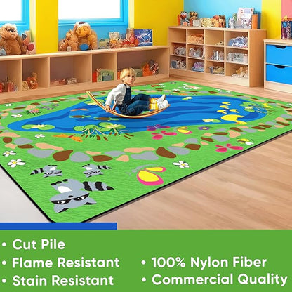 Nature All Around Us Daycare Rug, 6' x 8'6" Rectangle Children's Fun Area Nursery Rugs | Kids Rug for Playroom | Educational Area Rug for Kids Bedroom Living Room Classroom