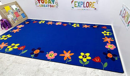 Alphabet Garden School Rug, 4' x 6' Rectangle, Multicolored, Educational Classroom Rug, Kids Learning Play Mat | Area Rug for Bedroom or Playroom