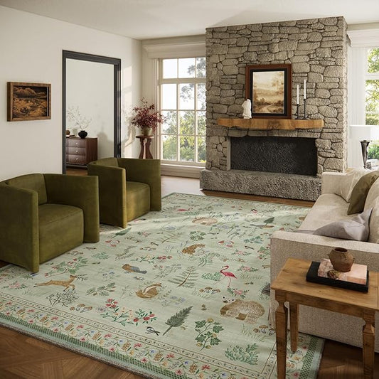8x10 Area Rugs for Living Room: Washable Bedroom Rug Vintage Rugs Stain Resistant Non Slip Low Pile Soft Lightweight Carpet for Kitchen Dining Room Farmhouse Entryway Nursery Kids Room Playroom