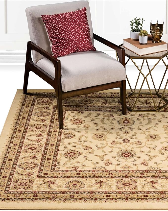 Rugs.com Aditi Collection Rug – 6' Square Cream Low Rug Perfect for Living Rooms, Kitchens, Entryways