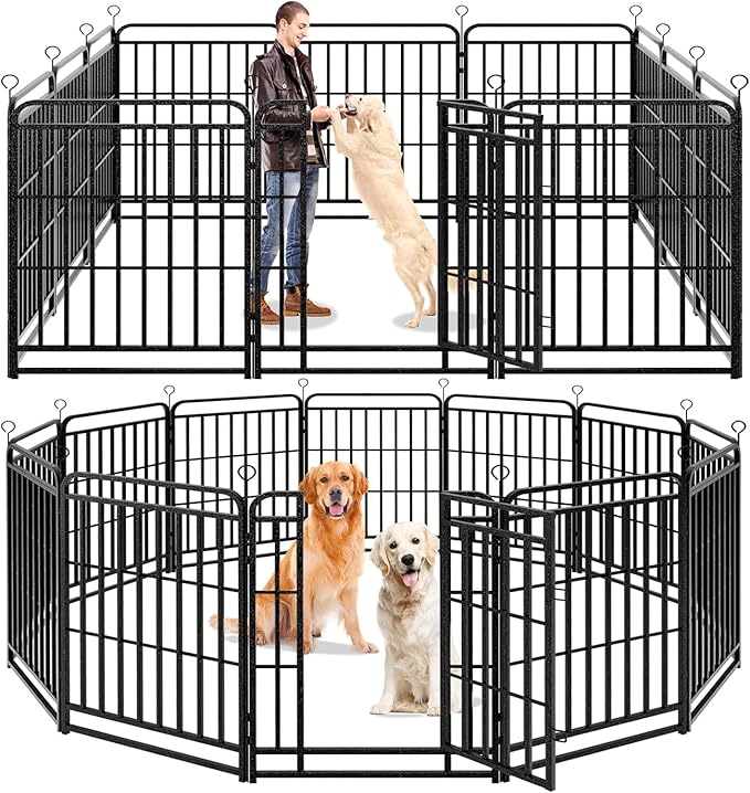 Dog Playpen Outdoor 12 Piece Panels Heavy Duty Dog Fence 40" Height with Thick Pipe Anti-Rust with Doors Portable for RV Camping Yard, Total 27FT, 57 Sq.ft, Snowy Black