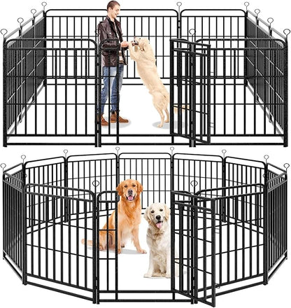 Dog Playpen Outdoor 12 Piece Panels Heavy Duty Dog Fence 40" Height with Thick Pipe Anti-Rust with Doors Portable for RV Camping Yard, Total 27FT, 57 Sq.ft, Snowy Black