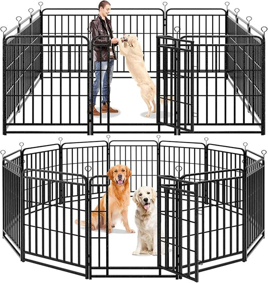 Dog Playpen Outdoor 12 Piece Panels Heavy Duty Dog Fence 40" Height with Thick Pipe Anti-Rust with Doors Portable for RV Camping Yard, Total 27FT, 57 Sq.ft, Snowy Black