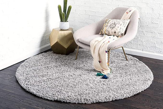 Unique Loom Solid Shag Collection Area Rug (8' Round, Cloud Gray)
