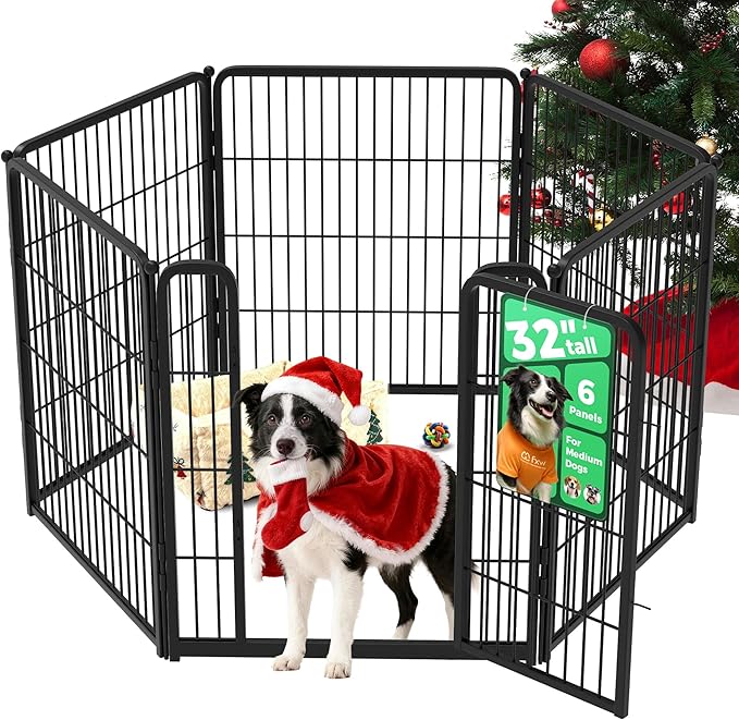 FXW Homeplus Unleashed Indoor Dog Playpen - Stress-Free and Safe Play, Heavy Duty 32 Inch 6 Panels Dog Pen for Small and Medium Dogs, Black│Patented