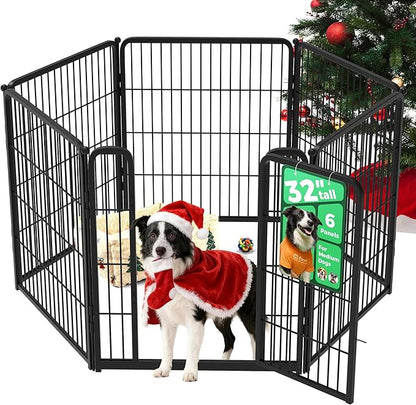 FXW Homeplus Unleashed Indoor Dog Playpen - Stress-Free and Safe Play, Heavy Duty 32 Inch 6 Panels Dog Pen for Small and Medium Dogs, Black│Patented
