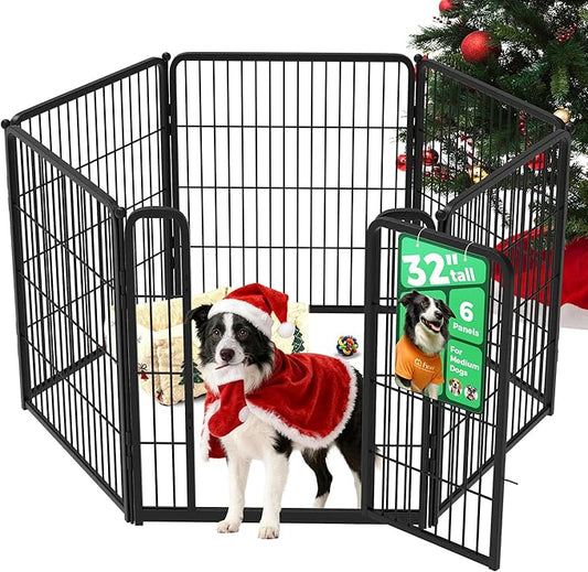 FXW Homeplus Unleashed Indoor Dog Playpen - Stress-Free and Safe Play, Heavy Duty 32 Inch 6 Panels Dog Pen for Small and Medium Dogs, Black│Patented