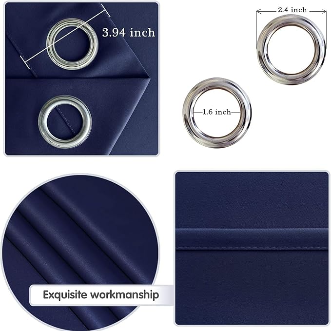 DWCN Navy Blue Blackout Curtains Blocking Light Room Darkening Thermal Insulated Grommet Window Curtain for Bedroom Living Room Privacy Solid Drapes 38 x 54 Inches Length, Set of 2 Thick Panels
