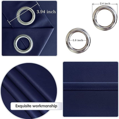 DWCN Navy Blue Blackout Curtains Blocking Light Room Darkening Thermal Insulated Grommet Window Curtain for Bedroom Living Room Privacy Solid Drapes 38 x 54 Inches Length, Set of 2 Thick Panels