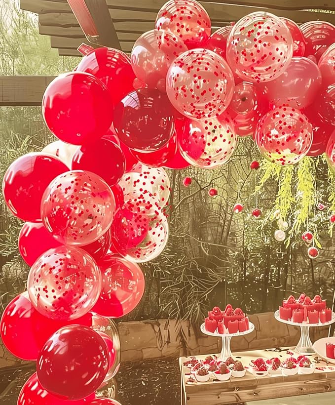 100 Pcs Red Balloons 12 inch and 10 Pcs Red confetti Suitable Balloon Total 110 for Wedding, Graduation, Birthday Balloon Party Decoration