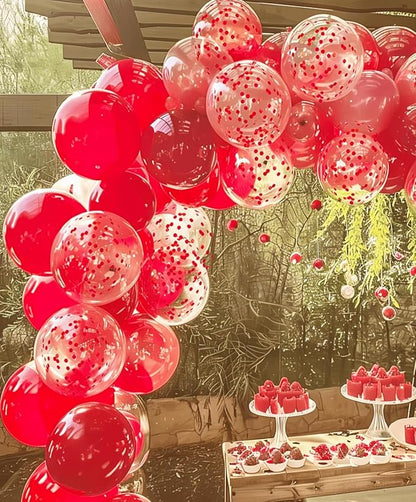 100 Pcs Red Balloons 12 inch and 10 Pcs Red confetti Suitable Balloon Total 110 for Wedding, Graduation, Birthday Balloon Party Decoration