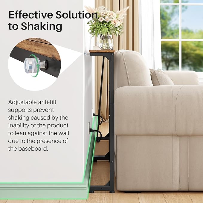 Kitstorack 2-Pack Narrow Console Table with Adjustable Height (25"-33") & 2 Power Outlets, Skinny Behind Couch Table, 79" Long x 5.9" Wide Sofa Side Table for Living Room, Rustic Brown | 2-Pack, Behind Sofa Couch