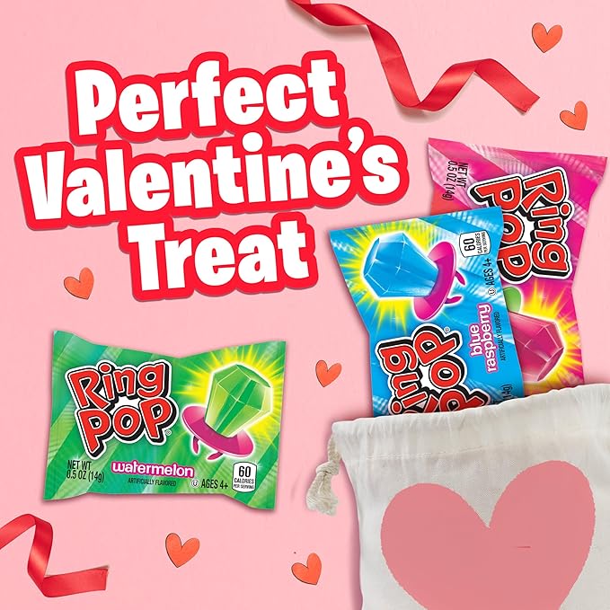 Ring Pop Candy, Valentine's Lollipops, 20 Ct Party Favors in Assorted Fruity Flavors - Full Size, Fun Hard Candy For Birthday Parties, Valentine's Gifts, Goodie Bags, Party Favors