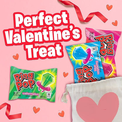 Ring Pop Candy, Valentine's Lollipops, 20 Ct Party Favors in Assorted Fruity Flavors - Full Size, Fun Hard Candy For Birthday Parties, Valentine's Gifts, Goodie Bags, Party Favors