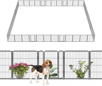 FXW Garden Fence Outdoor for The Yard – 32in(H) x 109.4ft(L) Heavy Duty Metal Animal Barrier for Dog and Rabbit, Decorative Dog Fence, 48 Panels, Silver