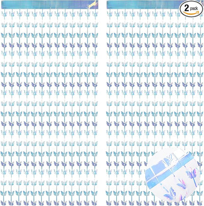 BRAVESHINE Iridescent Hanging Butterfly Foil Fringe Curtain - 2 Pack 3.2x6.6ft Holographic Party Streamers Backdrop for Bridal Shower/Mermaid/Frozen/Fairy/Princess/Butterfly Birthdays Decorations