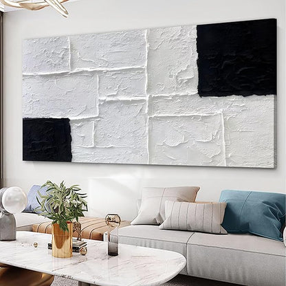 Trogonup Black and White Abstract Textured Wall Art for Living Room Rectangle Painting Large Artwork for Bedroom Home Office Ready to Hang 24"x48"
