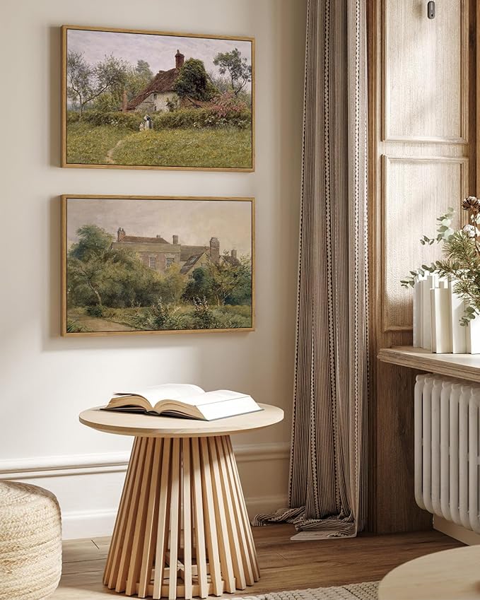 InSimSea Framed Canvas Wall Art Vintage Decor, Old Cottages Countryside Landscape Large Canvas Art, Rustic Farmhouse Wall Decor for Bedroom Living Room Bathroom, 16"x24"