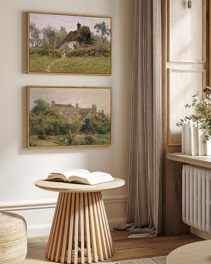 InSimSea Framed Canvas Wall Art Vintage Decor, Old Cottages Countryside Landscape Large Canvas Art, Rustic Farmhouse Wall Decor for Bedroom Living Room Bathroom, 16"x24"