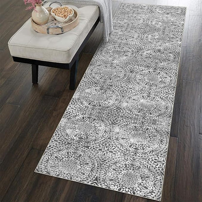 vivorug Runner Rug 2'x7' Machine Washable Non-Slip Runners for Hallways Kitchen Entryway Laundry Room Vintage Medallion Carpet Hallway Runner Grey