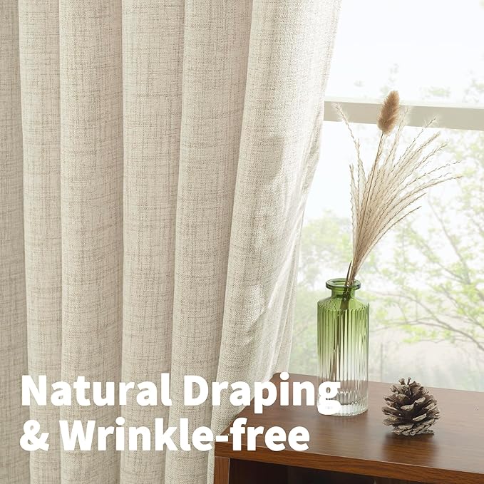 YoungsTex Linen Cafe Curtains 36 Inch Length, Small Half Drapes with Rod Pocket Back Tab Semi Sheer for Bathroom Kitchen Window Over Sink, 2 Panels, 24 X 36 Inch