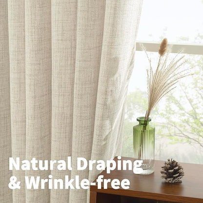 YoungsTex Linen Semi Sheer Curtains 84 Inch Length for Living Room 2 Panels Set - Boho Light Filtering Window Treatments Drapes with Rod Pocket Back Tab for Bedroom Dining, 52 X 84 Inch