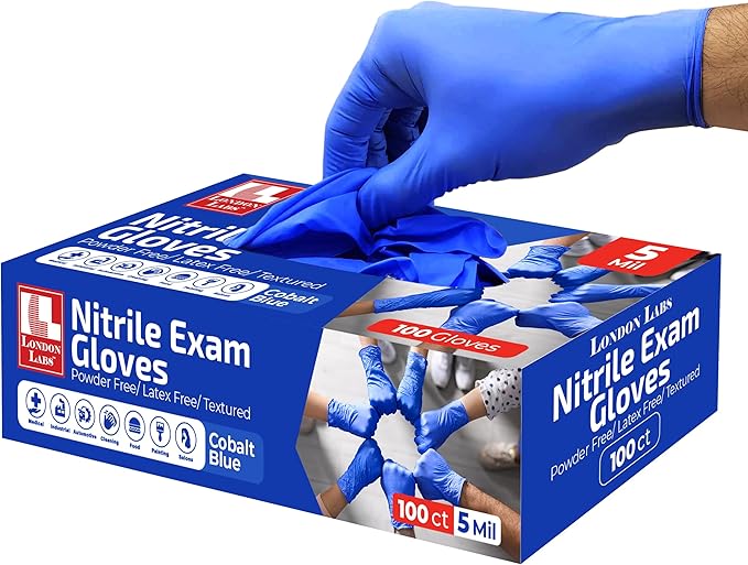 NITRILE 4 Mil Thick Gloves Disposableatex-Free & Powder-Free (100 Count, Medium, Blue)