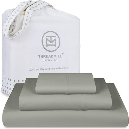 Threadmill Luxury 800 Thread Count Twin 100% Cotton Sheets - Moonrock Grey Sateen Weave Bed-Sheets, Better Than Egyptian Cotton,3 Pc Solid Soft Bedding Set, Fits 15" Deep Pocket